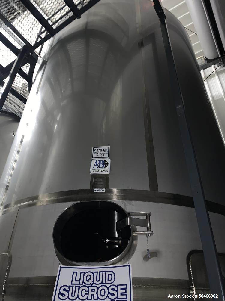 Used A&B Process Systems 10,000 Gallon Stainless Steel Food Grade Storage Tank.