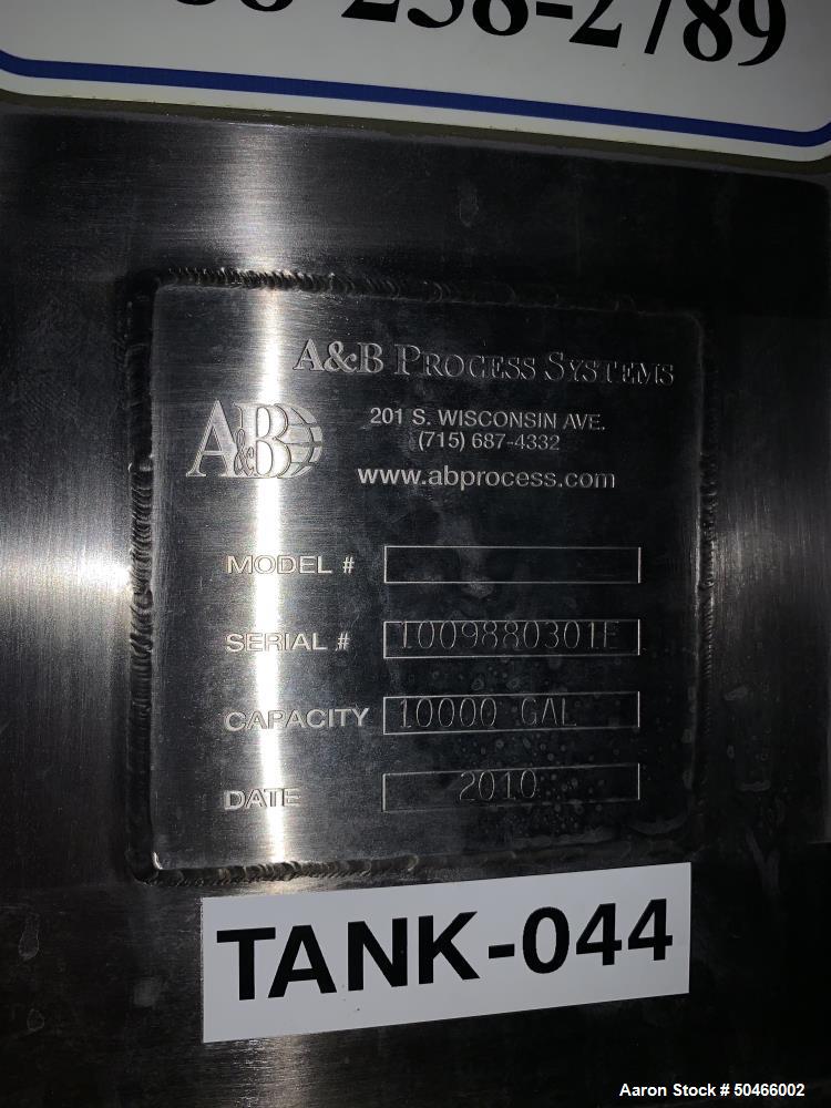 Used A&B Process Systems 10,000 Gallon Stainless Steel Food Grade Storage Tank.
