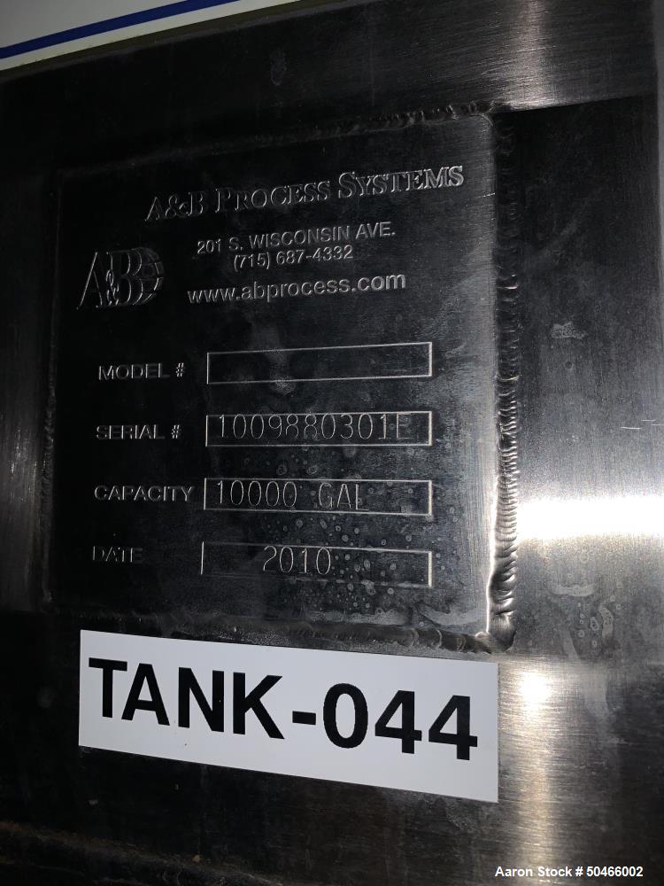 Used A&B Process Systems 10,000 Gallon Stainless Steel Food Grade Storage Tank.