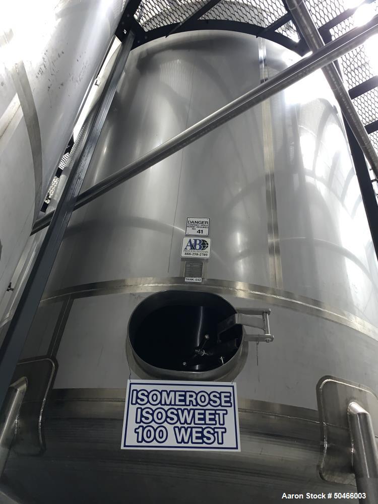 Used A&B Process Systems 10,000 Gallon Stainless Steel Food Grade Storage Tank.