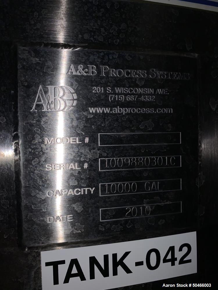 Used A&B Process Systems 10,000 Gallon Stainless Steel Food Grade Storage Tank.