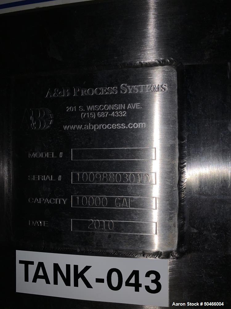 Used A&B Process Systems 10,000 Gallon Stainless Steel Food Grade Storage Tank.