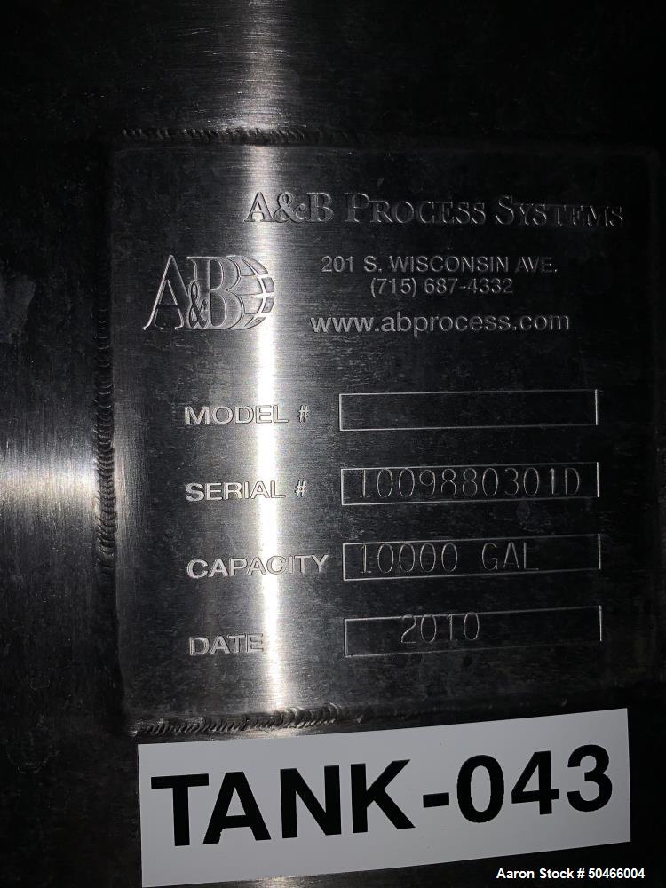 Used A&B Process Systems 10,000 Gallon Stainless Steel Food Grade Storage Tank.