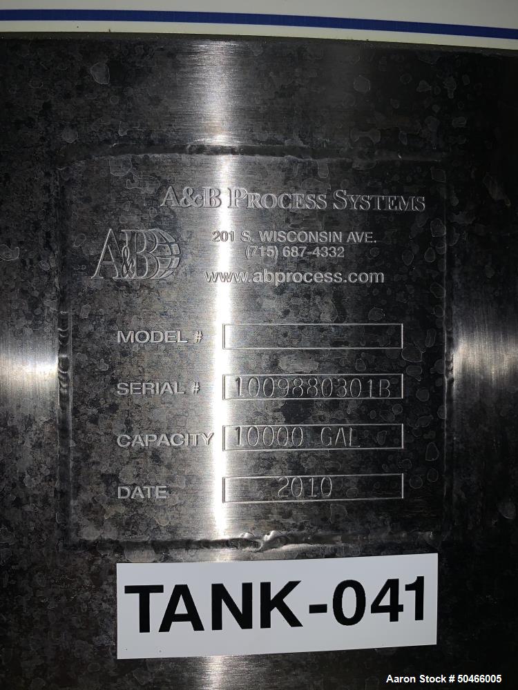 Used A&B Process Systems 10,000 Gallon Stainless Steel Food Grade Storage Tank.