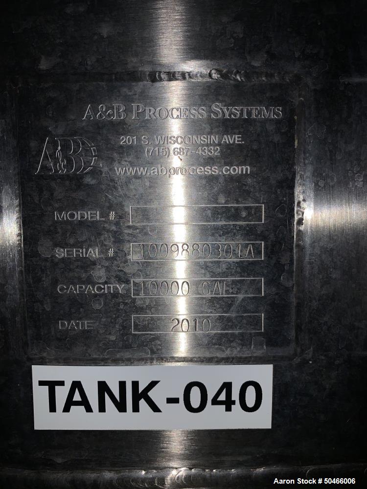 Used A&B Process Systems 10,000 Gallon Stainless Steel Food Grade Storage Tank.
