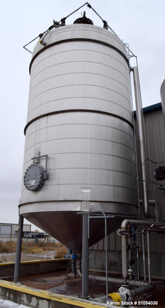 Used A&B Process Tank, Approximate 20,000 Gallon, 316L Stainless Steel, Vertical. Approximate 156" diameter x 240" straight side, dished top, coned bottom. Internal rated 14.9 psi at -20 to 200 degre...