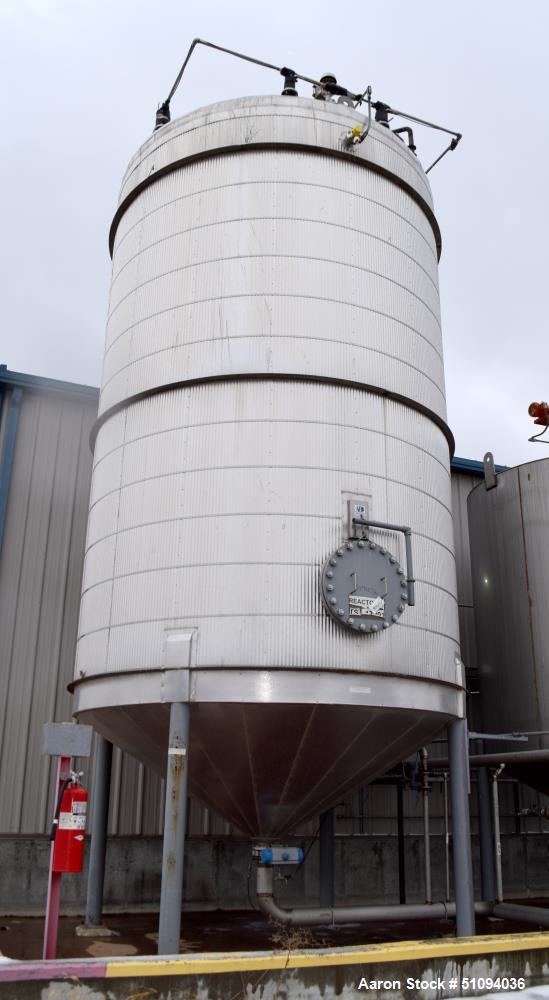 Used A&B Process Tank, Approximate 20,000 Gallon, 316L Stainless Steel, Vertical. Approximate 156" diameter x 240" straight side, dished top, coned bottom. Internal rated 14.9 psi at -20 to 200 degre...