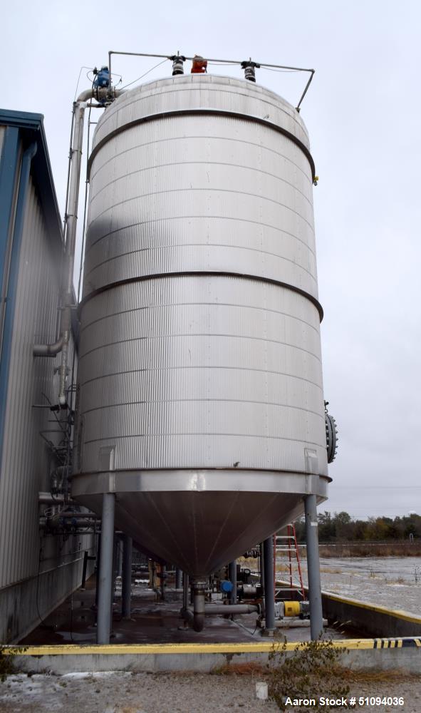 Used A&B Process Tank, Approximate 20,000 Gallon, 316L Stainless Steel, Vertical. Approximate 156" diameter x 240" straight side, dished top, coned bottom. Internal rated 14.9 psi at -20 to 200 degre...