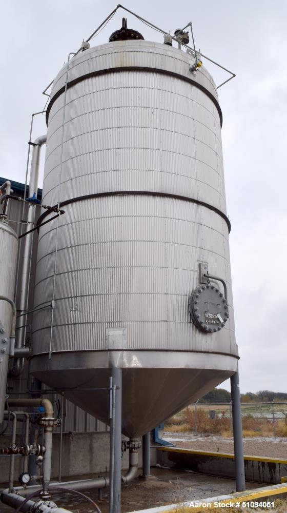 Used A&B Process Tank, Approximate 20,000 Gallon, 316L Stainless Steel, Vertical. Approximate 156" diameter x 240" straight side, dished top, coned bottom. Internal rated 14.9 psi at -20 to 200 degre...