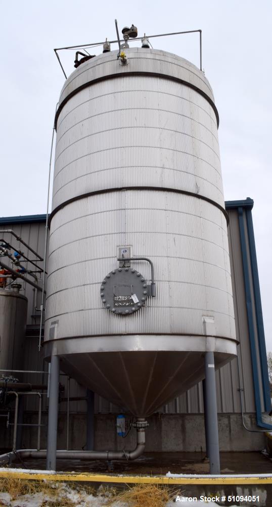 Used A&B Process Tank, Approximate 20,000 Gallon, 316L Stainless Steel, Vertical. Approximate 156" diameter x 240" straight side, dished top, coned bottom. Internal rated 14.9 psi at -20 to 200 degre...