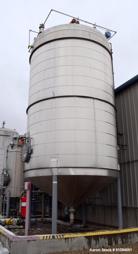 Used A&B Process Tank, Approximate 20,000 Gallon, 316L Stainless Steel, Vertical. Approximate 156" diameter x 240" straight side, dished top, coned bottom. Internal rated 14.9 psi at -20 to 200 degre...