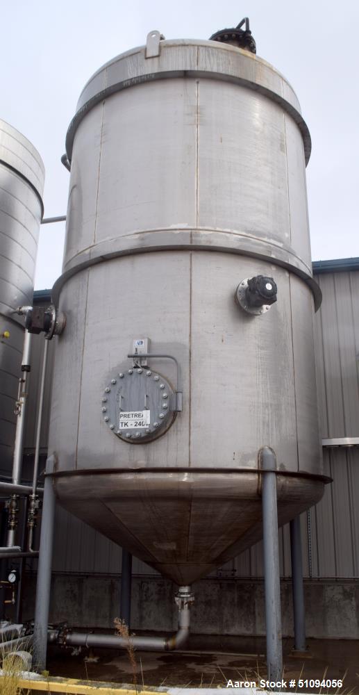 Used- A&B Process Tank, Approximate 20,000 Gallon, 316L Stainless Steel, Vertical. Approximate 156" diameter x 240" straight...