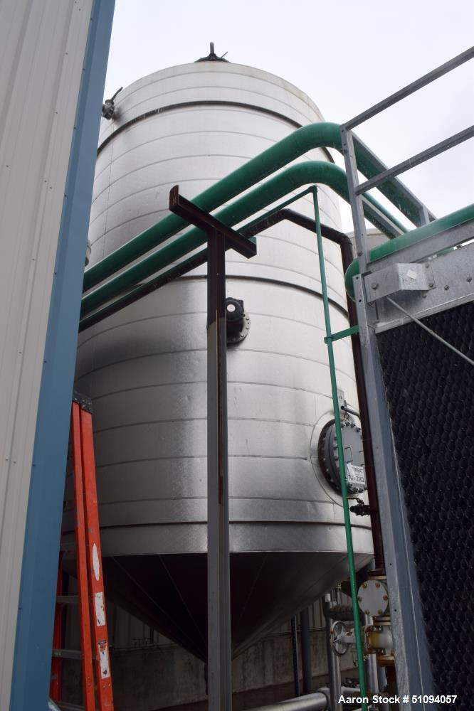 Used A&B Process Tank, Approximate 20,000 Gallon, 316L Stainless Steel, Vertical. Approximate 156" diameter x 240" straight side, dished top, coned bottom. Internal rated 14.9 psi at -20 to 200 degre...