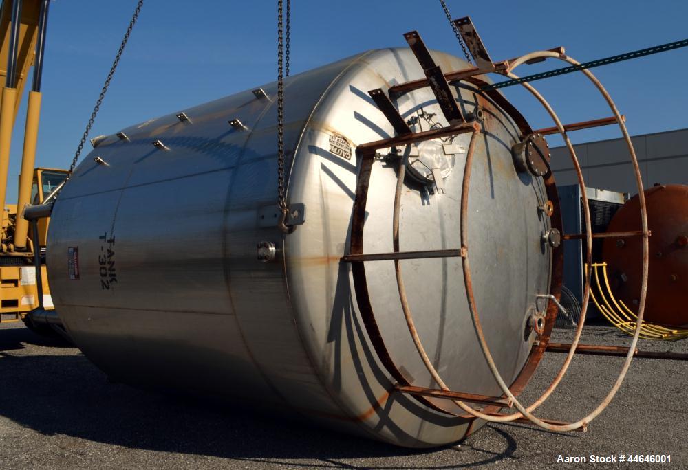 Used APV Crepaco Tank, Approximately 11,000 gallons, 304 Stainless Steel, Vertical. Approximate 138” diameter x 164” straight side, dished top, coned bottom. Approximate 60” wide section of bottom si...