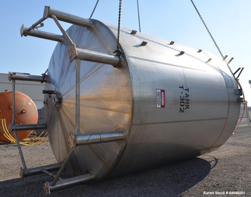 Used APV Crepaco Tank, Approximately 11,000 gallons, 304 Stainless Steel, Vertical. Approximate 138” diameter x 164” straight side, dished top, coned bottom. Approximate 60” wide section of bottom si...