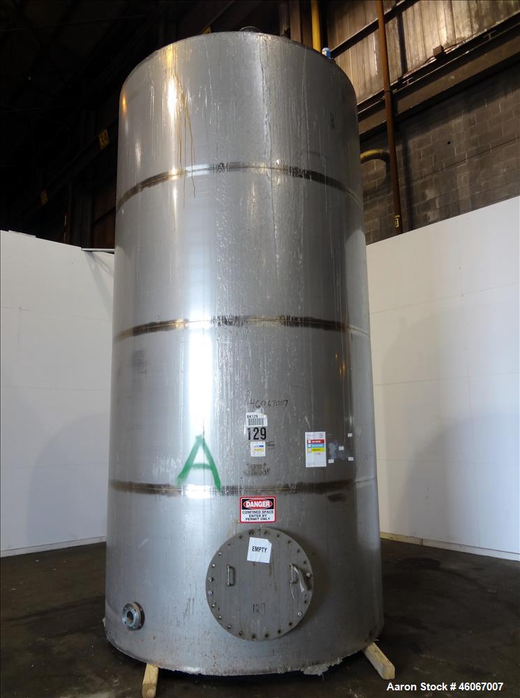 Used Acme Industrial Tank, 6000 Gallon, 304 Stainless Steel, Vertical. Approximate 192" Straight Side x 96" Diameter. Partial cone top, flat bottom. Top openings: 4", (3) 3", 6". Side openings: 24" m...