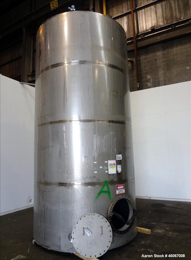 Used Acme Industrial Tank, 6000 Gallon, 304 Stainless Steel, Vertical. Approximate 192" Straight Side x 96" Diameter. Partial cone top, flat bottom. Top openings: 4", (3) 3", 6". Side openings: 24" m...