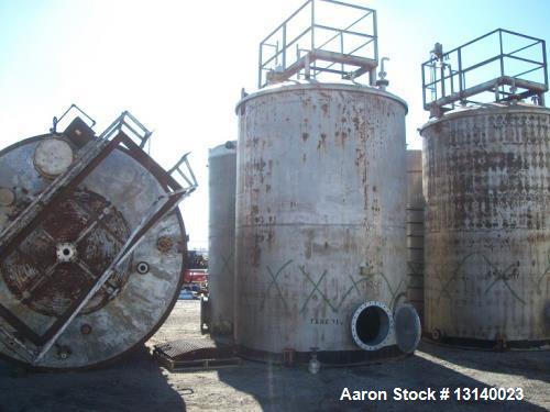 Used Alloy Fabricators Vertical Storage Tank. Approximately 8,000 gallon, 304 stainless steel. 10' diameter x 14'-3" high straight side. Design 3" water (EXT), 6" water (INT) at 140 degrees F. Flat b...