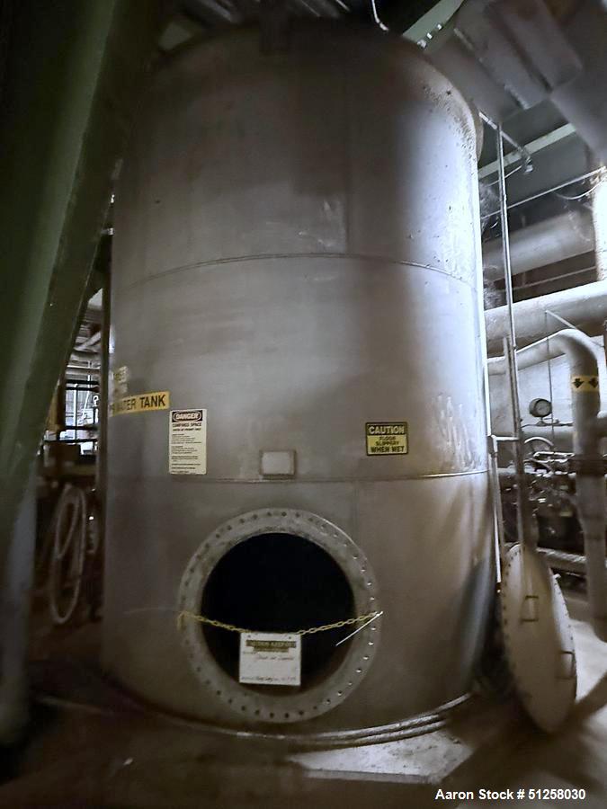 Used 7,500 Gallon Alloy Fabricators Stainless Steel Tank. 316L Stainless steel. Approximately 10' diameter x 155'' tall. Side manway. Flat top.