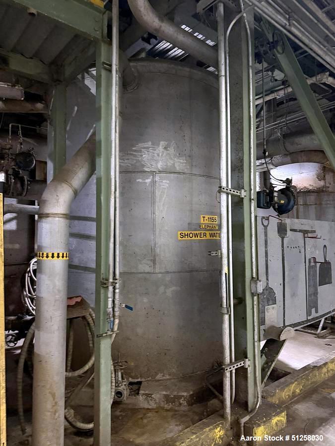 Used 7,500 Gallon Alloy Fabricators Stainless Steel Tank. 316L Stainless steel. Approximately 10' diameter x 155'' tall. Side manway. Flat top.