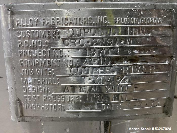 Used Approximately 5600 gallon Mix Tank, Manufactured by Alloy Fabricators Inc.