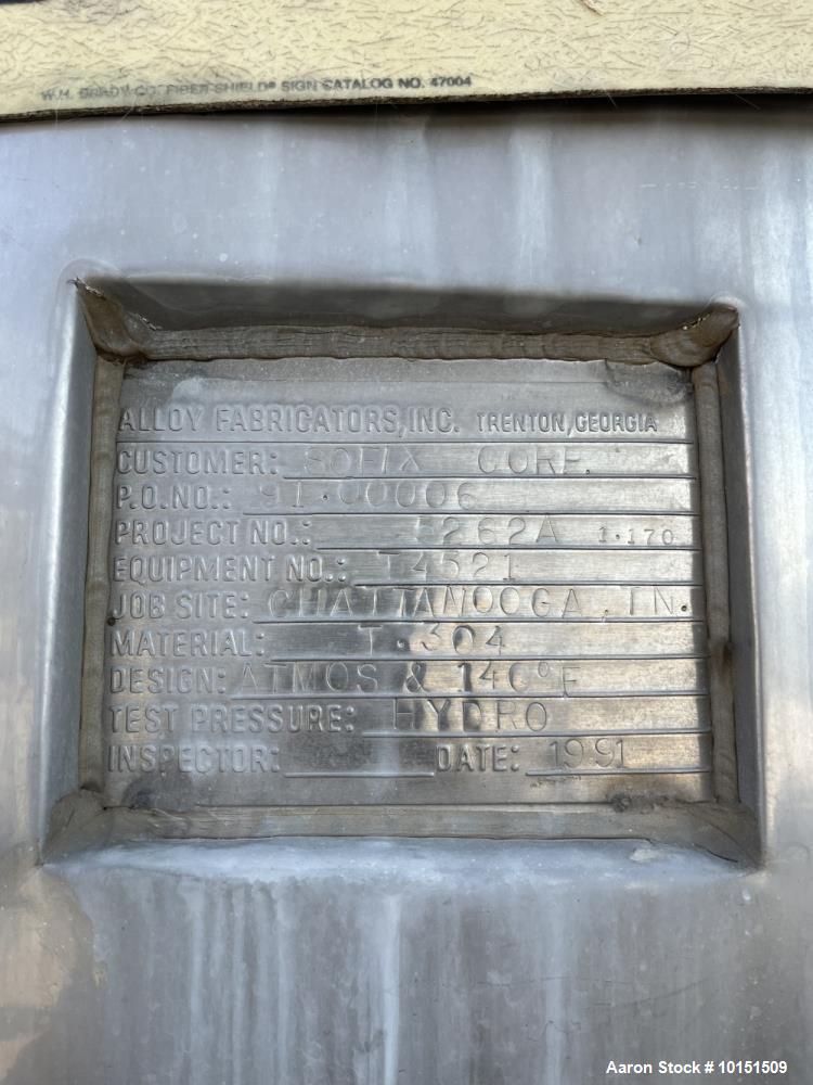 Alloy Fabricators Approximately 6,300 Gallon 304 Stainless Steel Tank