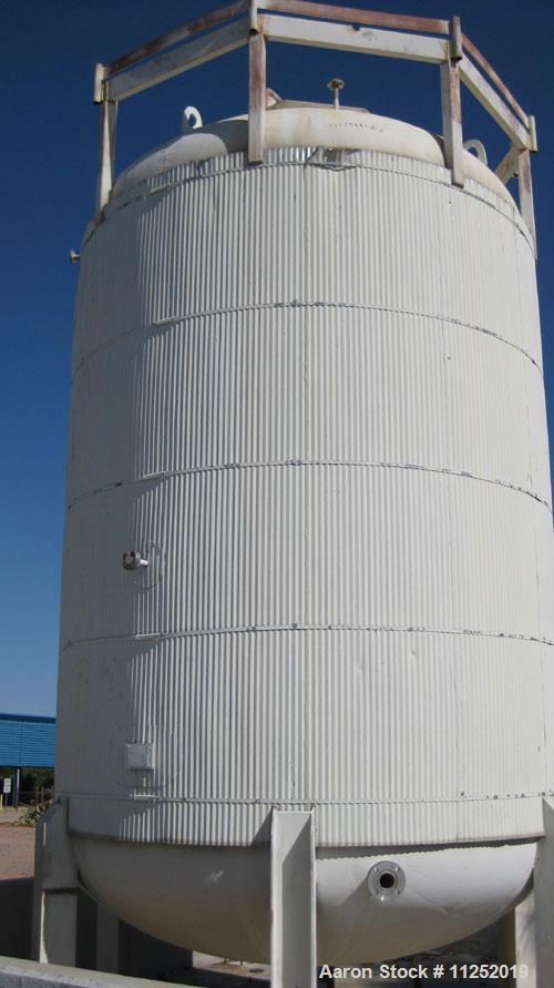 Used Stainless Steel Tank, 10,000 gallon capacity, 316 stainless steel construction. Vertical pressure storage, rated for 100 psi @ 300 deg F, vertical orientation, measures approximately 10 1/2' dia...