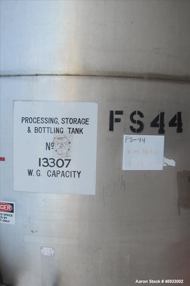 Used Ametek Valley Foundry & Machine Works Food Grade Stainless Steel Storage T