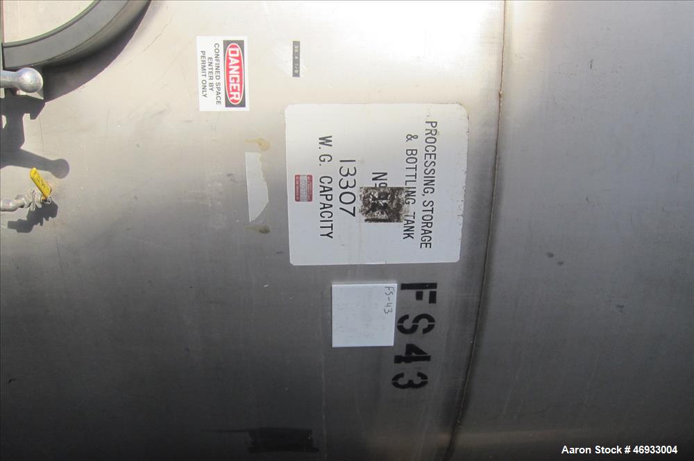 Used Ametek Valley Foundry & Machine Works Food Grade Stainless Steel Storage T