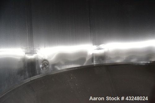 Used Apache Tank, 6500 Gallon, 316 Stainless Steel, Vertical. Approximate 102” diameter x 172” straight side. Dished top, 70” coned bottom. Side entering agitator with a 3 blade prop, driven by a 3hp...