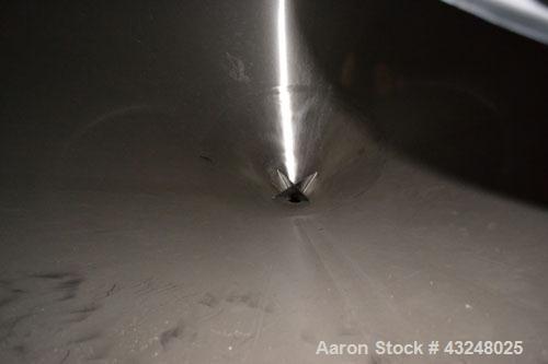 Used Apache Tank, 6500 Gallon, 316 Stainless Steel, Vertical. Approximate 102” diameter x 172” straight side. Dished top, 70” coned bottom. Side entering agitator with a 3 blade prop, driven by a 3hp...