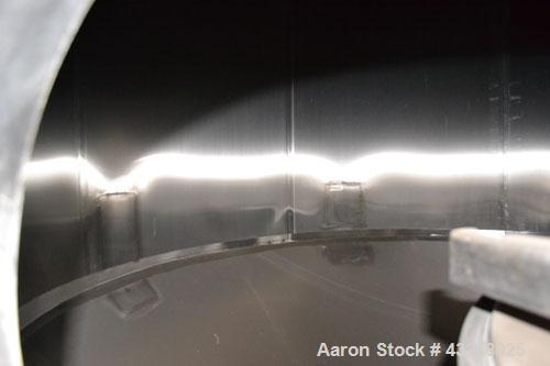 Used Apache Tank, 6500 Gallon, 316 Stainless Steel, Vertical. Approximate 102” diameter x 172” straight side. Dished top, 70” coned bottom. Side entering agitator with a 3 blade prop, driven by a 3hp...