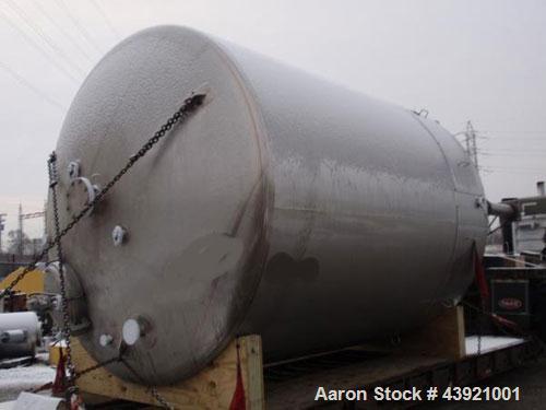 Used 31000 liter(8190 gallon) Apache storage tank, 304 stainless steel construction, 120" inner diameter x 149"  straight side, dish top and bottom, 24" manway, 8", (5)3"  top ports, 3" center bottom...
