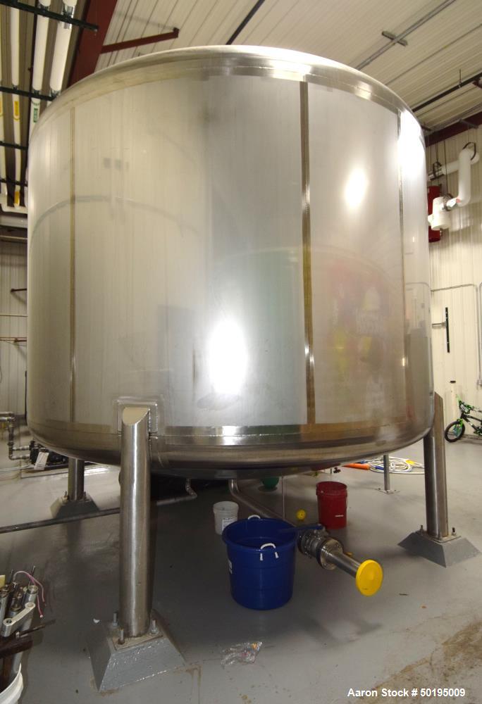 Used Apache Stainless Tank, 7000 Gallon, 316L Stainless Steel, Vertical. 144" Diameter x 84" straight side, dished top & bottom. Internal rated atmospheric at 100 degrees F. Top man way, center botto...