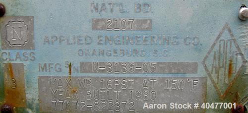 Used Applied Engineering Pressure Tank, 8,100 gallon, 304L stainless steel, horizontal. 9' diameter x 14'2'' long, 2 to 1 elliptical heads. Internal rated 16 psi at 150 deg F. Openings: top 2'', 3'',...