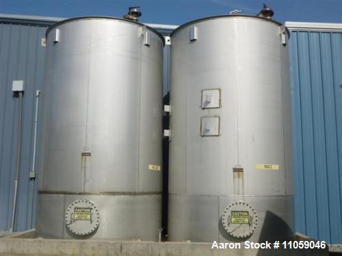 Used- Bendel 10,000 Gallon Vertical Storage Tank. 316 stainless steel, flat bottom, dished top.