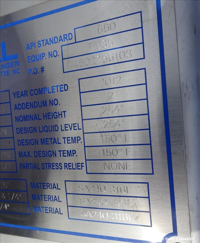 Used Bendel 25,000 Gallon 316L Stainless Steel Vertical Tank
