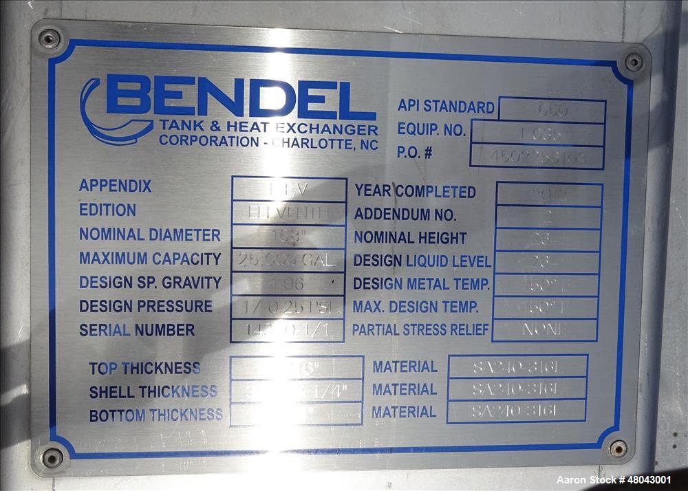 Used Bendel 25,000 Gallon 316L Stainless Steel Vertical Tank