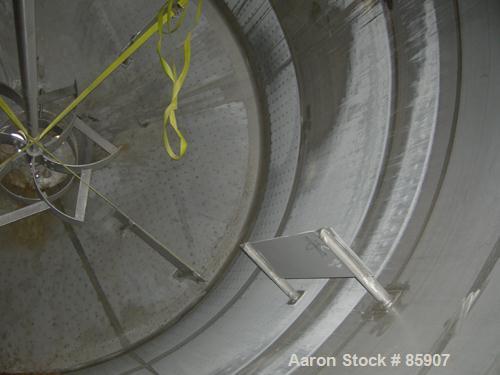 USED: Bishopric Products Co jacketed tank, 12,000 gallon, 304 stainless steel, vertical. 12'6" diameter x 12' straight side. Dish top, coned bottom. Dimple jacket on 7' bottom side wall and bottom co...