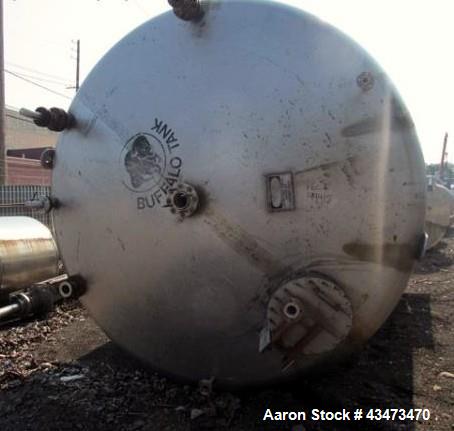 Used Buffalo Pressure Tank, 10,000 Gallon, 304 Stainless Steel, Vertical. Approximate 120" diameter x 188" straight side, dish top & bottom. Internal rated 14 psi at 300 degrees F. Openings top (2) 1...