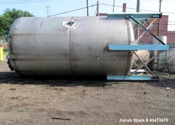 Used Buffalo Pressure Tank, 10,000 Gallon, 304 Stainless Steel, Vertical. Approximate 120" diameter x 188" straight side, dish top & bottom. Internal rated 14 psi at 300 degrees F. Openings top (2) 1...