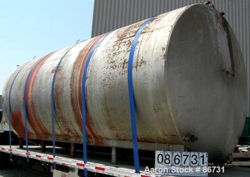 USED: C E Howard tank, 10,000 gallon, 304 stainless steel, horizontal. 110" diameter x 245" straight side, dished heads. Approximately 1/2 of bottom channel jacketed. 4 spray balls. 21" x 18" oval en...