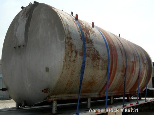 USED: C E Howard tank, 10,000 gallon, 304 stainless steel, horizontal. 110" diameter x 245" straight side, dished heads. Approximately 1/2 of bottom channel jacketed. 4 spray balls. 21" x 18" oval en...