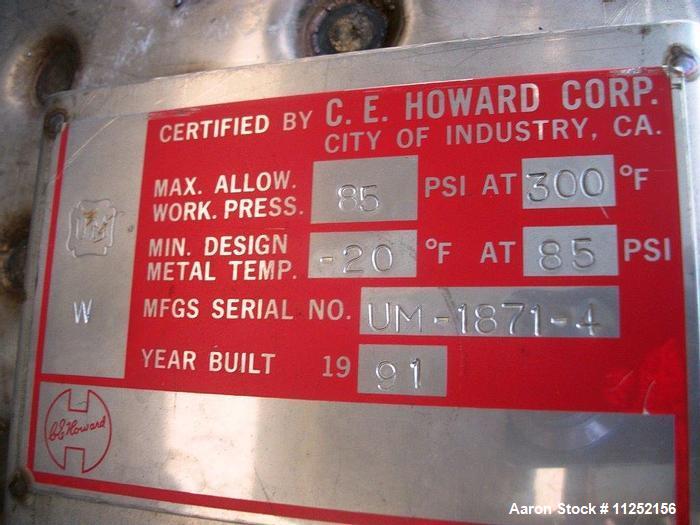 Used-CE Howard 7,500 Gallon Stainless Steel Jacketed Tank