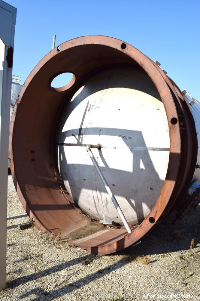 Unused- Central Fabricators Tank, 8,000 Gallon, Stainless Steel, Vertical. Approximate 114" diameter x 178" straight side, dished top & bottom. Openings top (3) 2", 3", 4", side (2) 2", 24" man way w...