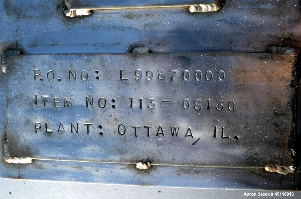 Unused- Central Fabricators Tank, 8,000 Gallon, Stainless Steel, Vertical. Approximate 114" diameter x 178" straight side, dished top & bottom. Openings top (3) 2", 3", 4", side (2) 2", 24" man way w...