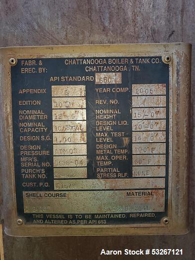 Used Chattanooga Boiler & Tank 304L Stainless Steel Tank – 10,557 Gallons | API 650 | Built 2005
