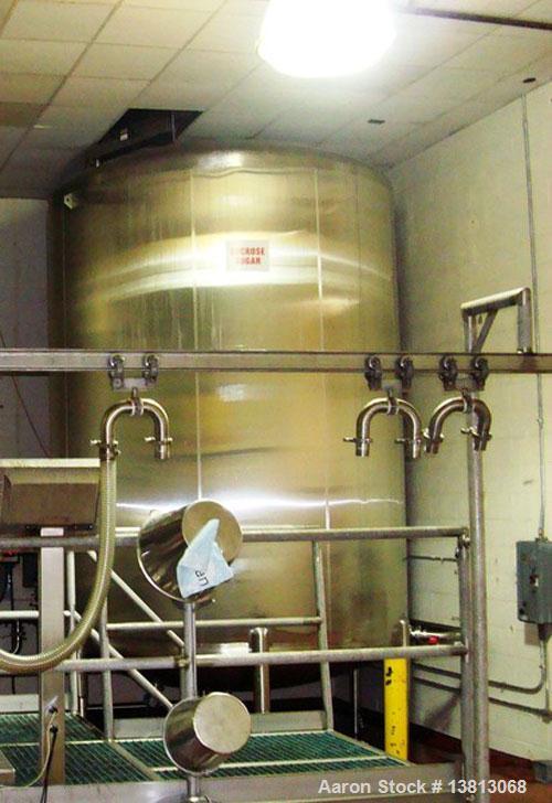 Used Cherry Burrell 6,000 Gallon Vertical Storage Tank. 9'3" diameter x 11'6" straight side, 15'6" overall height. 6 Stainless steel legs, dished heads, 3" tri-clamp CBO, 16-1/2" discharge height, si...