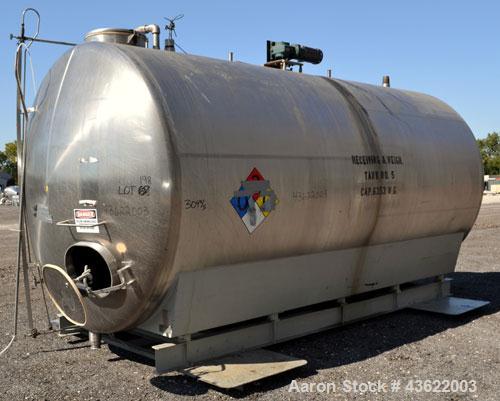 Used Cherry-Burrell Type C Tank, 6,000 Gallon, Model CH, 304 Stainless Steel, Horizontal. 96” Diameter x 184” straight side, dished heads. Top entering agitator with a 1” diameter shaft with (4) padd...