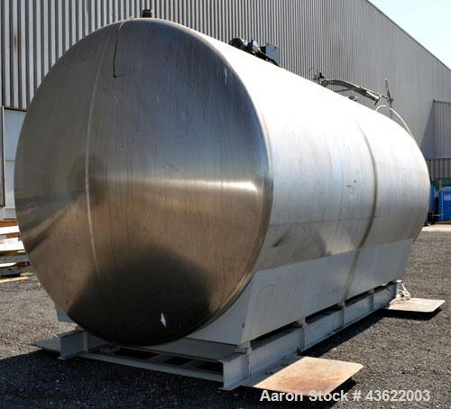 Used Cherry-Burrell Type C Tank, 6,000 Gallon, Model CH, 304 Stainless Steel, Horizontal. 96” Diameter x 184” straight side, dished heads. Top entering agitator with a 1” diameter shaft with (4) padd...